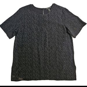 New EILEEN FISHER Size 12P Morse Code Tencel Viscose Black Box Casual Career Top